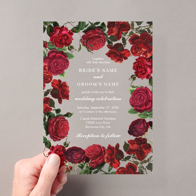 Invitations En Acrylique Bourgogne Rouge Floral Aquarelle Rose Mariage (In situ (ordinateur de poche))