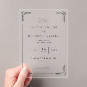 Invitations En Acrylique Branches feuillues noires élégantes
