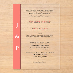 Invitations En Acrylique Bride et pièce de monogramme de corail clair