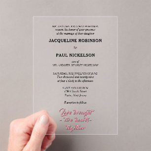Invitations En Acrylique Bride et pièce noire et rose clair
