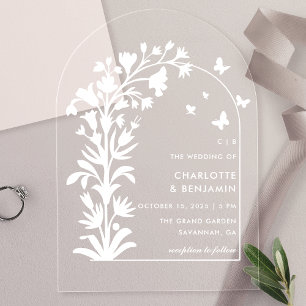 Invitations En Acrylique Bride Papillon Botanique Blanc à Arche