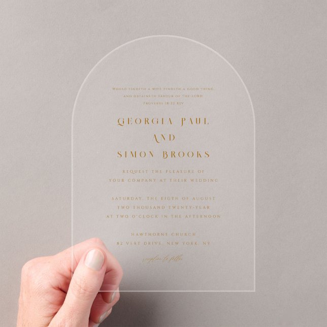 Invitations En Acrylique Bronze moderne Élégante typographie Mariage chréti (Créateur téléchargé)