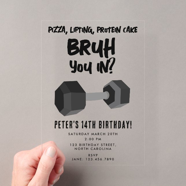 Invitations En Acrylique Bruh Boys Teenager Birthday Teen Boy Dumbbell (In situ (ordinateur de poche))