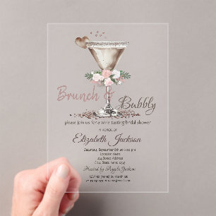 Invitations En Acrylique Brunch & Bubbly Floral Martini Enterrement de Vie 