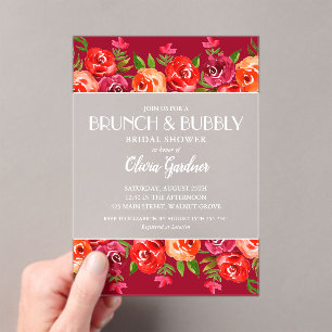 Invitations En Acrylique Brunch et Bubbly Fleurs Aquarelles pour Enterremen