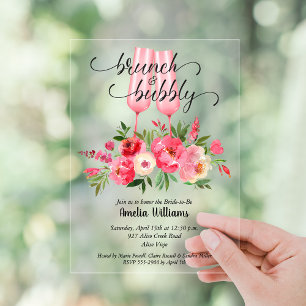 Invitations En Acrylique Brunch et Bubbly Floral pour EVJF