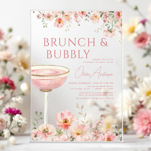 Invitations En Acrylique Brunch floral et Fête des mariées champagne Bubbly