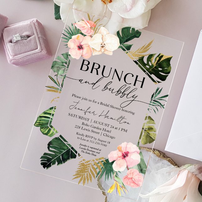 Invitations En Acrylique Brunch floral tropical et Fête des mariées bulle (Créateur téléchargé)