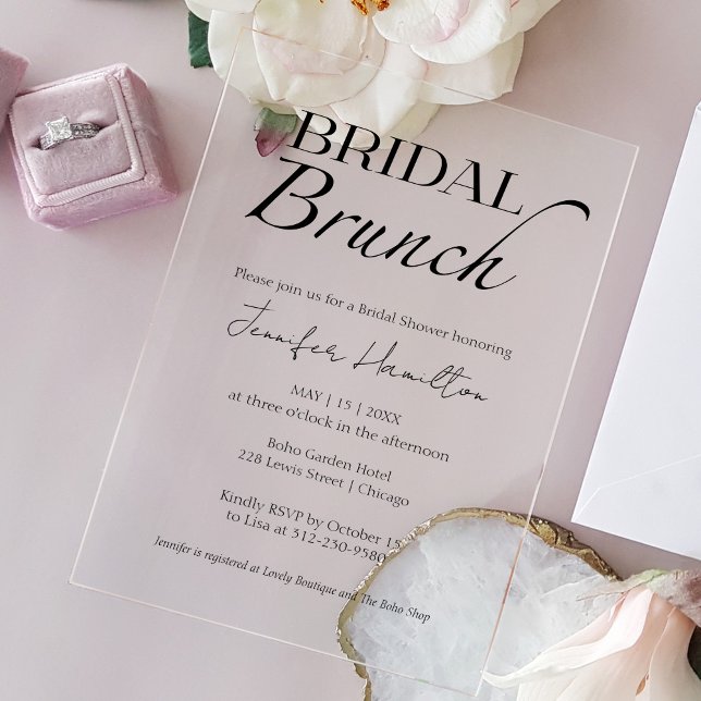 Invitations En Acrylique Brunch nuptial | Fête des mariées noire et blanche (Créateur téléchargé)