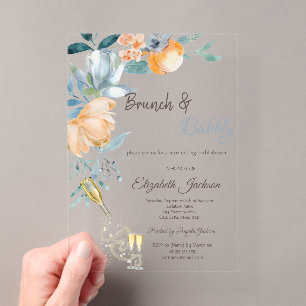 Invitations En Acrylique Brunch poussiéreux Roses, Vin, Mariage élégant av