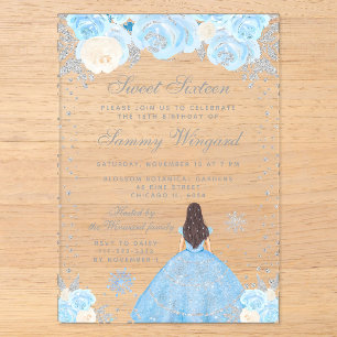 Invitations En Acrylique Brunette aux Cheveux Bleus Princesse Winter Sweet