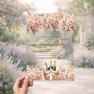 Invitations En Acrylique Bubbly brunch roses beige pêche Shower de mariage