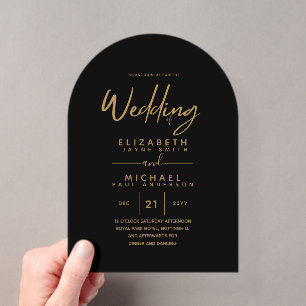 Invitations En Acrylique BUDGET Acrylique Black Gold Texte Élégant Mariage