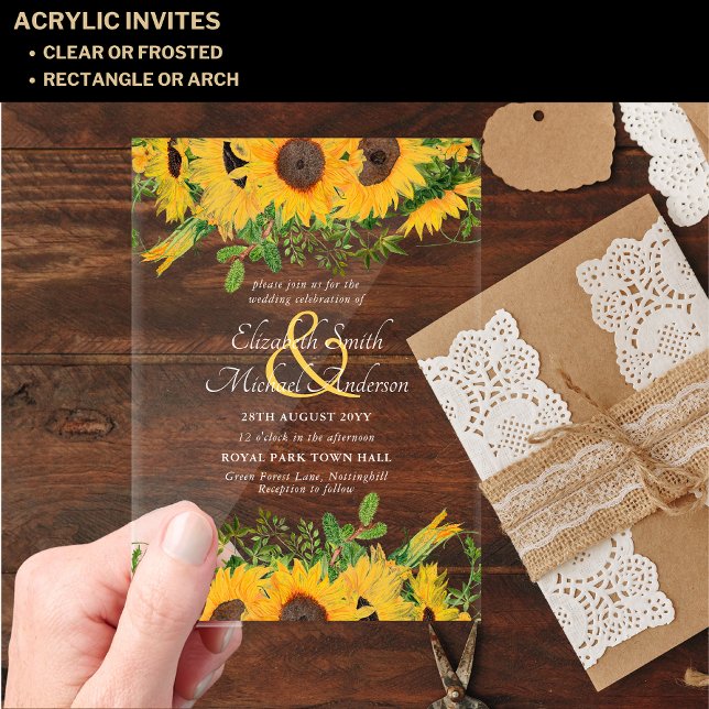 Invitations En Acrylique BUDGET Acrylique Clair Mariage Inviter Tournesols (Créateur téléchargé)