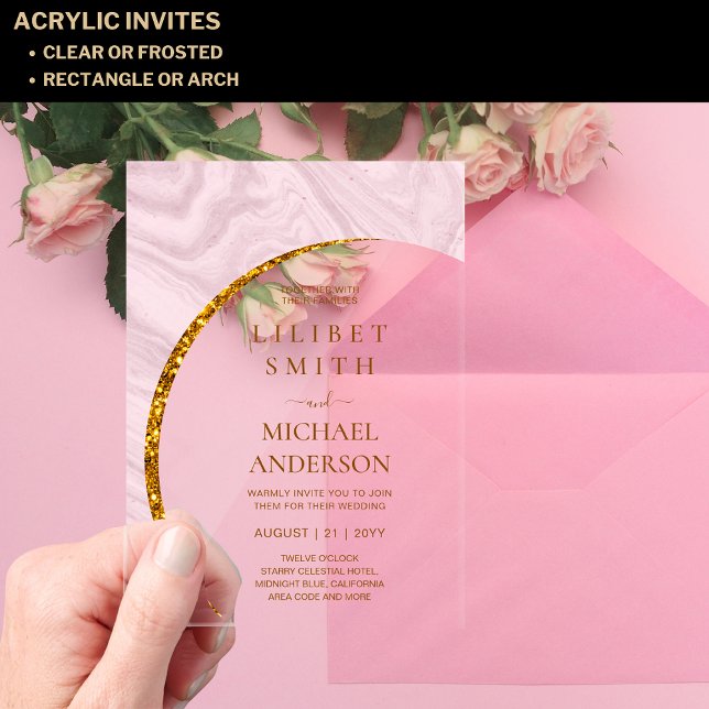 Invitations En Acrylique BUDGET Acrylique Mariage Dusty Blush Rose Gold Chi (Créateur téléchargé)