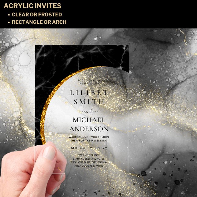 Invitations En Acrylique BUDGET Acrylique Mariage moderne Black Gold Minima (Créateur téléchargé)