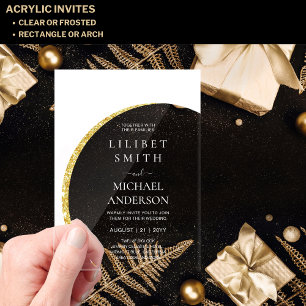 Invitations En Acrylique BUDGET Acrylique Mariage Moderne Or Blanc Minimali