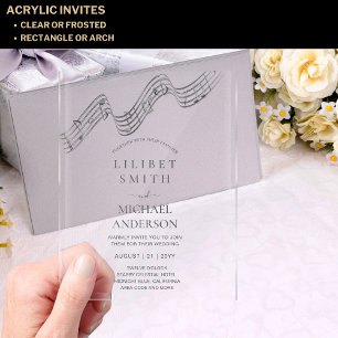 Invitations En Acrylique BUDGET Acrylique Mariage NOTES DE MUSIQUE gris arg