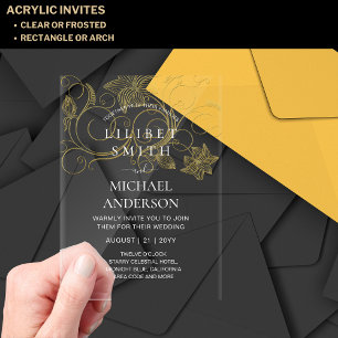 Invitations En Acrylique BUDGET Acrylique Mariage Or Blanc Élégant Chic