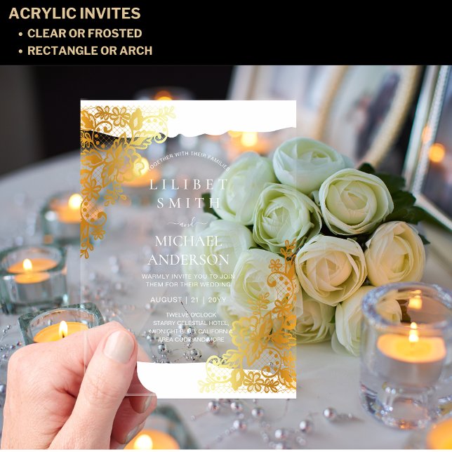 Invitations En Acrylique BUDGET Acrylique Mariage or dentelle Filigree élég (Créateur téléchargé)
