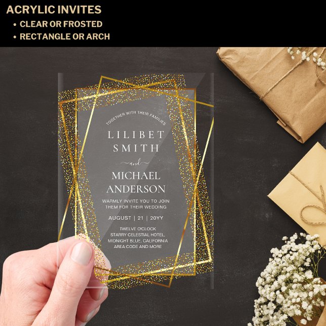 Invitations En Acrylique BUDGET Acrylique Mariage Or Faux Foil Élégant (Créateur téléchargé)