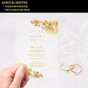 Invitations En Acrylique BUDGET Acrylique Mariage Or Lace Filigrane Élégant