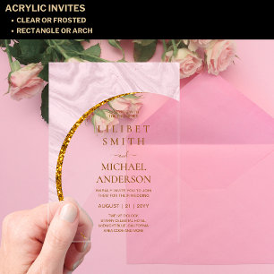 Invitations En Acrylique BUDGET Acrylique Mariage Rose Pâle Poussiéreux Or