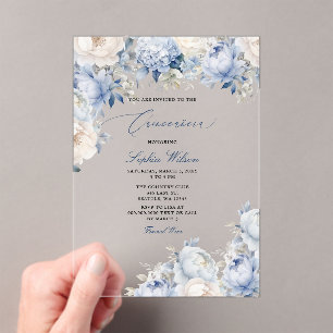 Invitations En Acrylique Budget Moderne Dusty Blue Floral Quinceañera