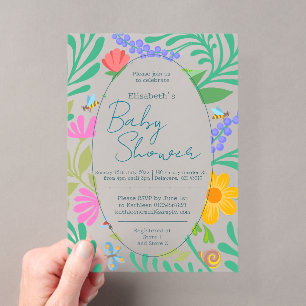 Invitations En Acrylique Bugs & Fleurs mignons Baby shower printemps & été
