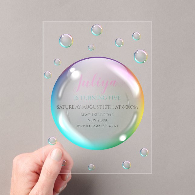 Invitations En Acrylique Bulles d'aquarelle Anniversaire (In situ (ordinateur de poche))