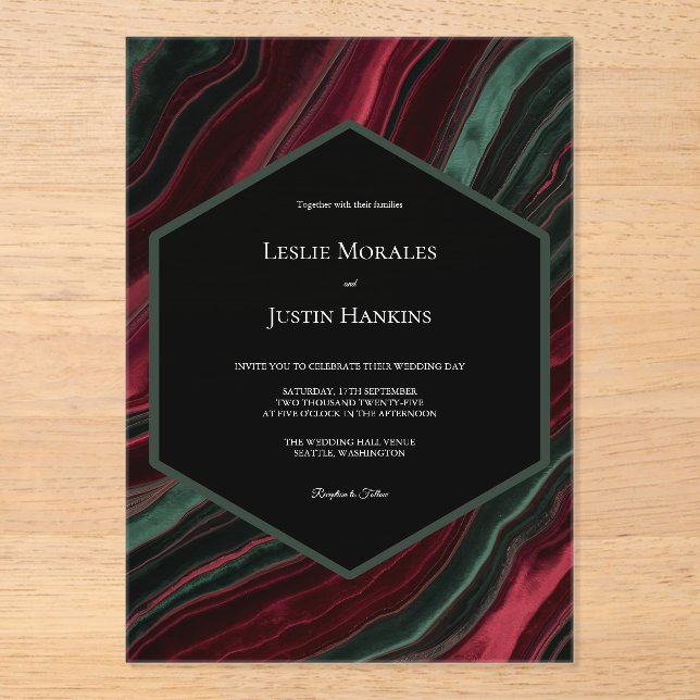 Invitations En Acrylique Burgundy and Hunter Green Velvet- Look  (Recto)