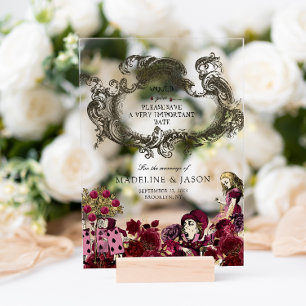 Invitations En Acrylique Burgundy Gold Alice au pays des merveilles Mariage