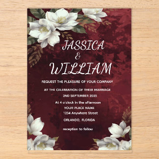 Invitations En Acrylique Burgundy & Magnolia Garden Floral Wedding Invitati