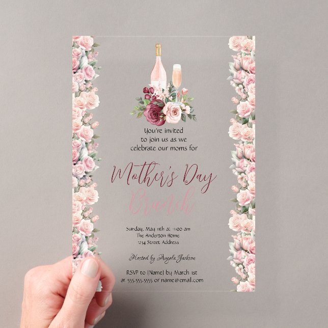 Invitations En Acrylique Burgundy Roses Roses Roses Roses Vins Fête des Mèr (In situ (ordinateur de poche))