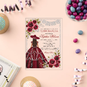 Invitations En Acrylique Burgundy Silver Mis Quince Anos Quinceañera