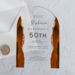 Invitations En Acrylique Burnt Orange Gold Agate 50th Birthday Arch
