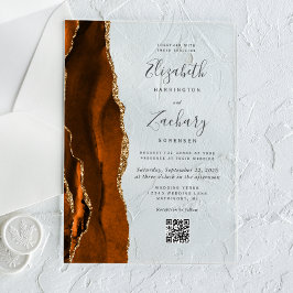 Invitations En Acrylique Burnt Orange Gold Agate QR Code Wedding