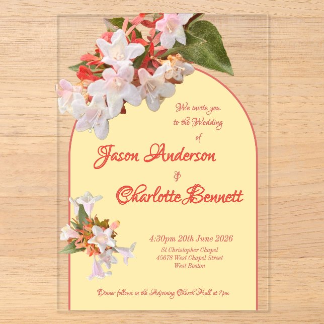 Invitations En Acrylique Butter Yellow & Honeysuckle Photo Wedding (Recto)