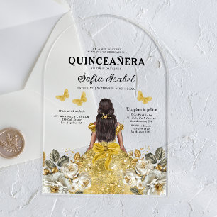 Invitations En Acrylique Butterfly Floral Gold Princess Quinceanera
