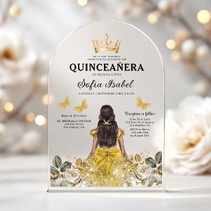 Invitations En Acrylique Butterfly Floral Gold Princess Quinceanera