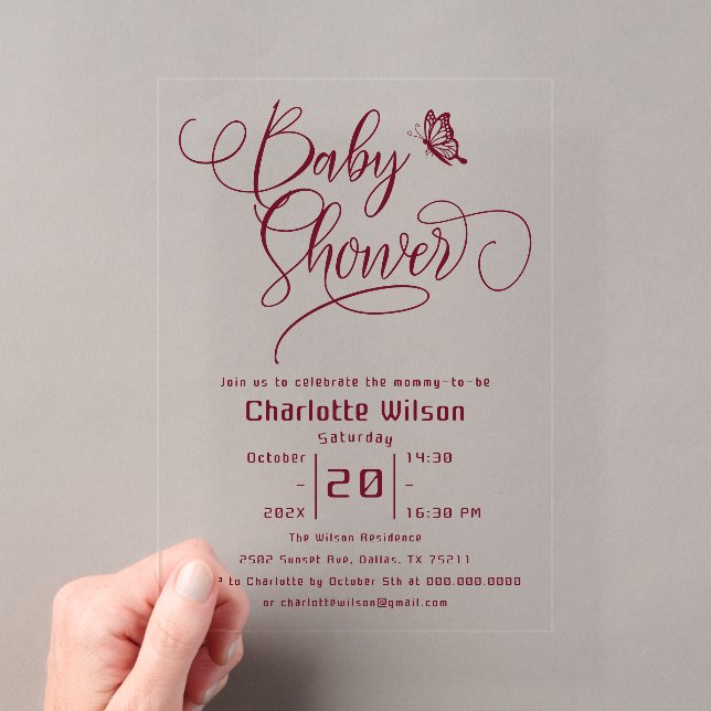 Invitations En Acrylique Butterfly Modern Minimal Baby Shower (In situ (ordinateur de poche))