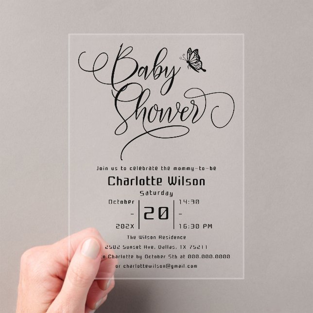 Invitations En Acrylique Butterfly Modern Minimal Baby Shower (In situ (ordinateur de poche))