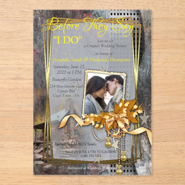 Invitations En Acrylique Cabine de pierre de famille rustique (Recto)