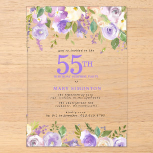 Invitations En Acrylique CADEAU ACRYLIQUE TRANSPARENT Fleurs Violettes 55e