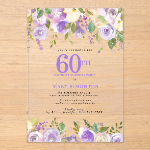 Invitations En Acrylique CADEAU ACRYLIQUE TRANSPARENT Fleurs violettes pour