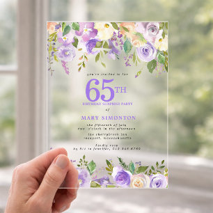 Invitations En Acrylique CADEAU EN ACRYLIQUE TRANSPARENT Fleurs Violettes 6