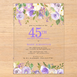Invitations En Acrylique CADEAU EN ACRYLIQUE TRANSPARENT Fleurs violettes p