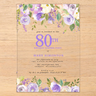Invitations En Acrylique CADEAU EN ACRYLIQUE TRANSPARENT Fleurs violettes p