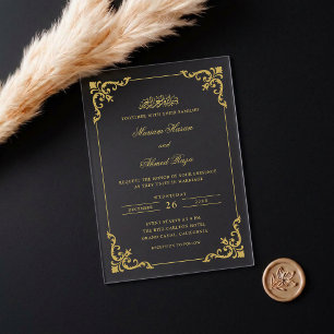 Invitations En Acrylique Cadre Antique Rococo Or Écriture Mariage Musulman