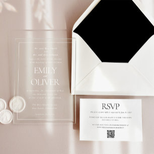 Invitations En Acrylique Cadre Blanc Classique Élégant Mariage Overlay Blan